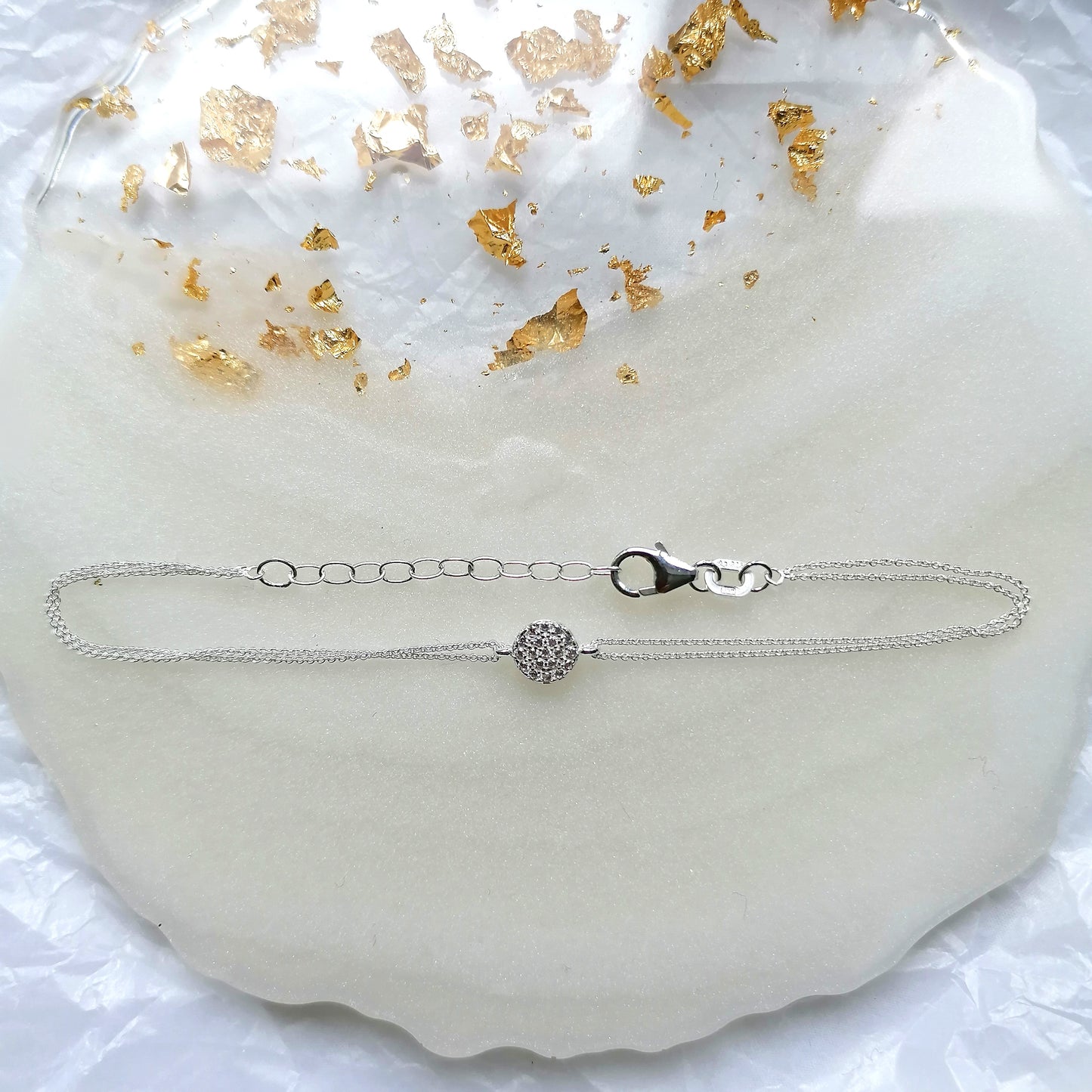 925 Silberarmband mit Zirkonias 16cm+3,5cm Verlängerung