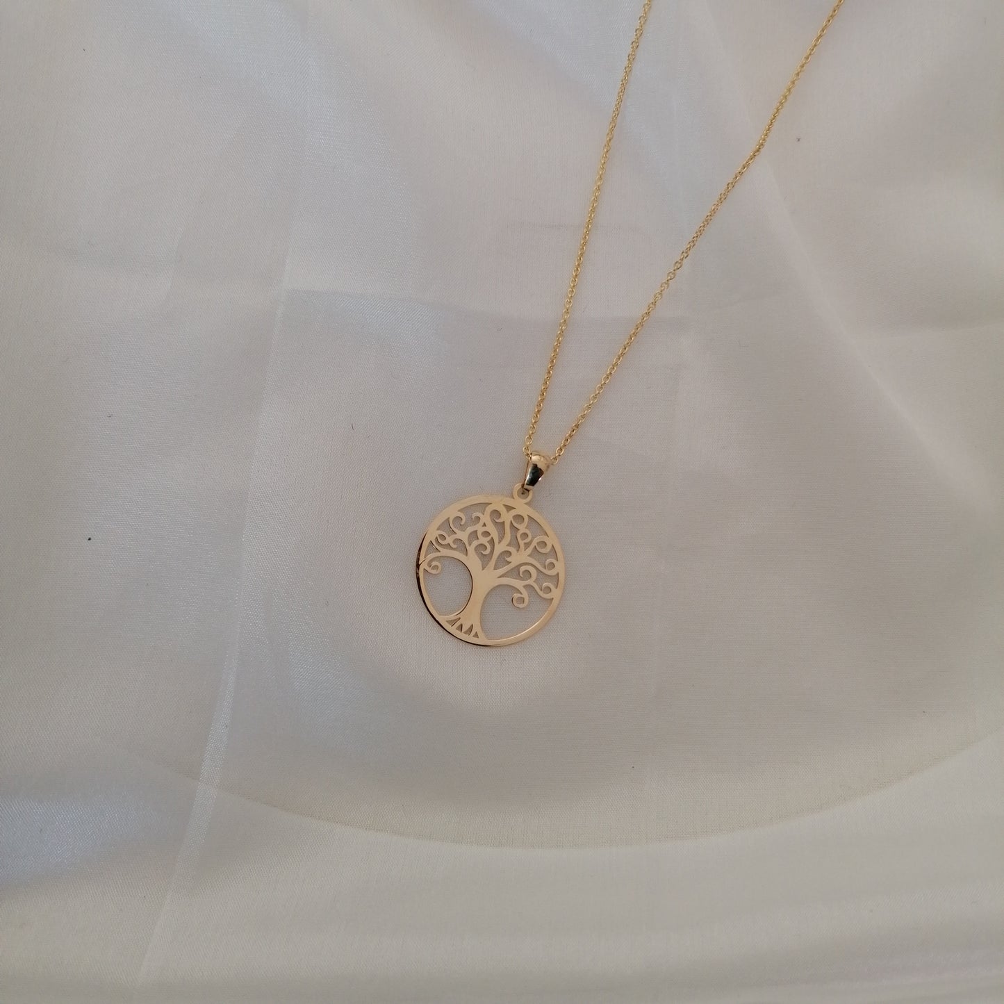 1,1mm Ankerkette in 375er Gold mit 375er Goldanhänger Baum des Lebens