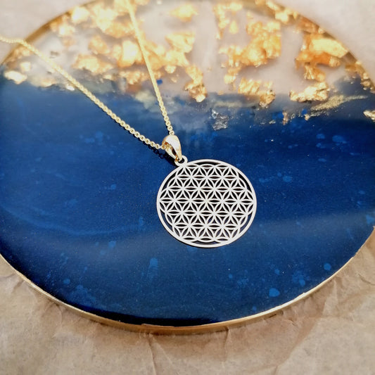 1,1mm Ankerkette in 375er Gold mit 375er Goldanhänger Blume des Lebens